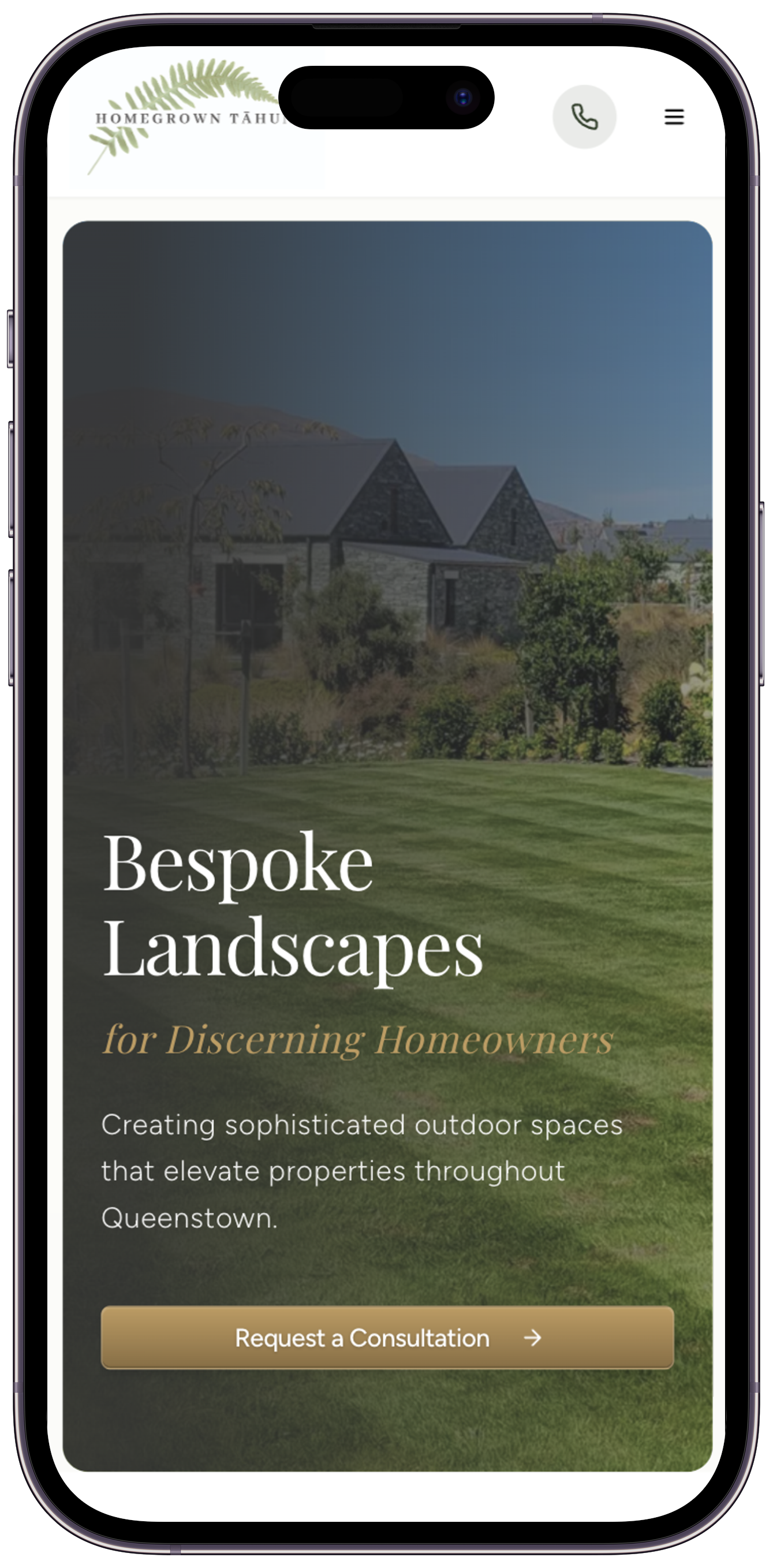 Mobile view of bespoke trades website